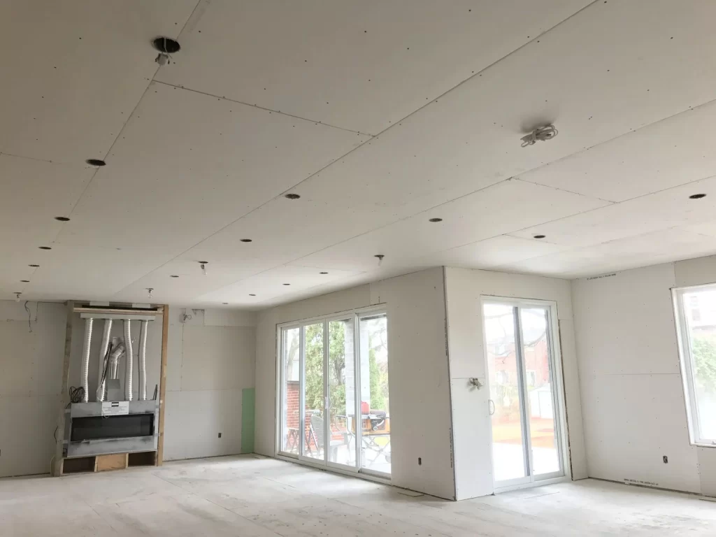 tightly boarded drywall in new kitchen