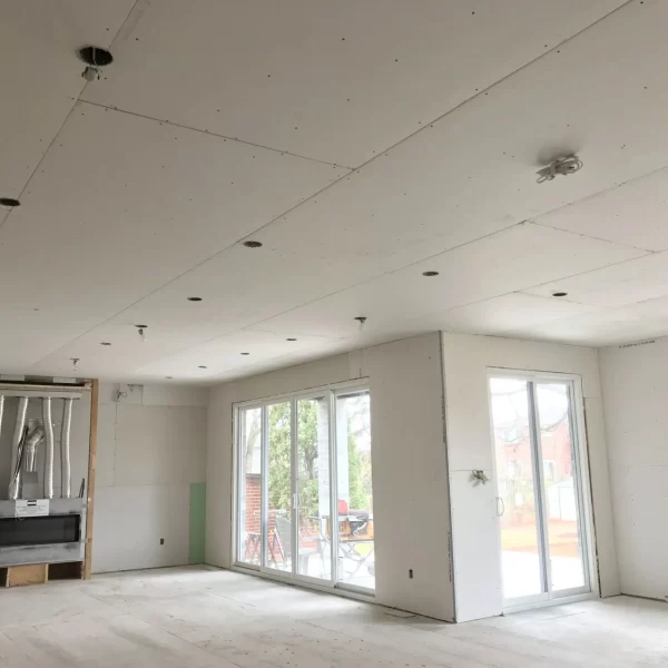 tightly boarded drywall in new kitchen