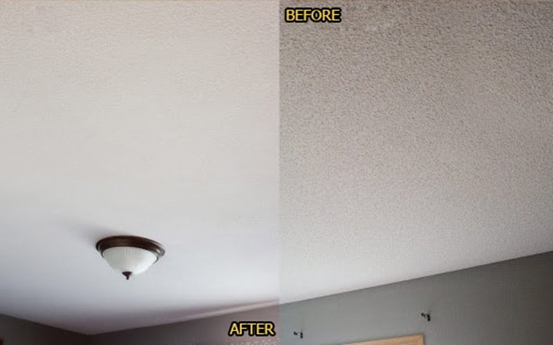 before and after skim texture ceiling